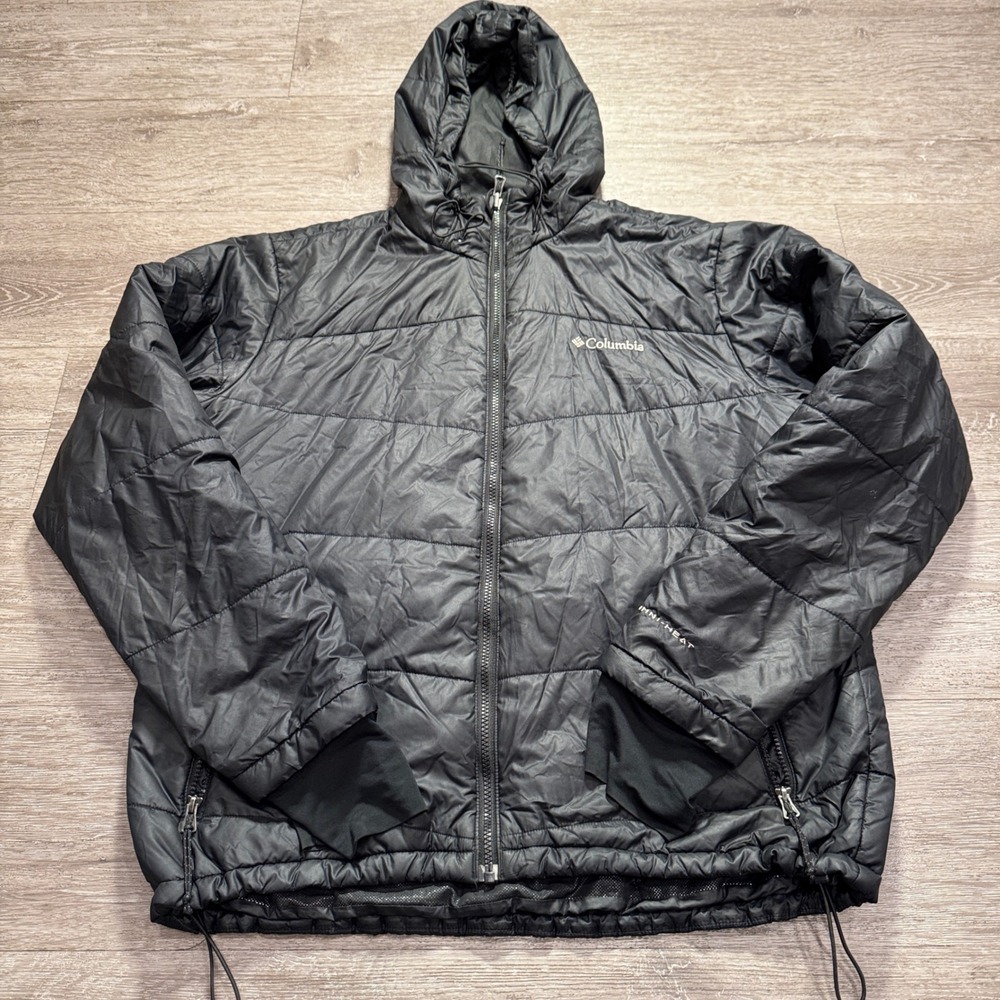 Columbia Jacket Mens L Black Nylon Omni Heat Interchange Hooded Puffer Thermal